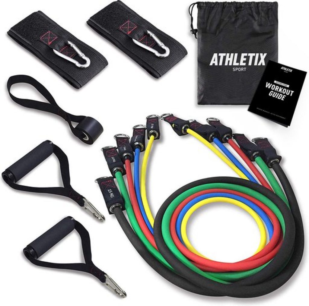 Athletix® - Weerstandsbanden XL Set - Handvaten - Enkelbanden - Gratis Draagtas & Oefeningen - 5 Resistance bands