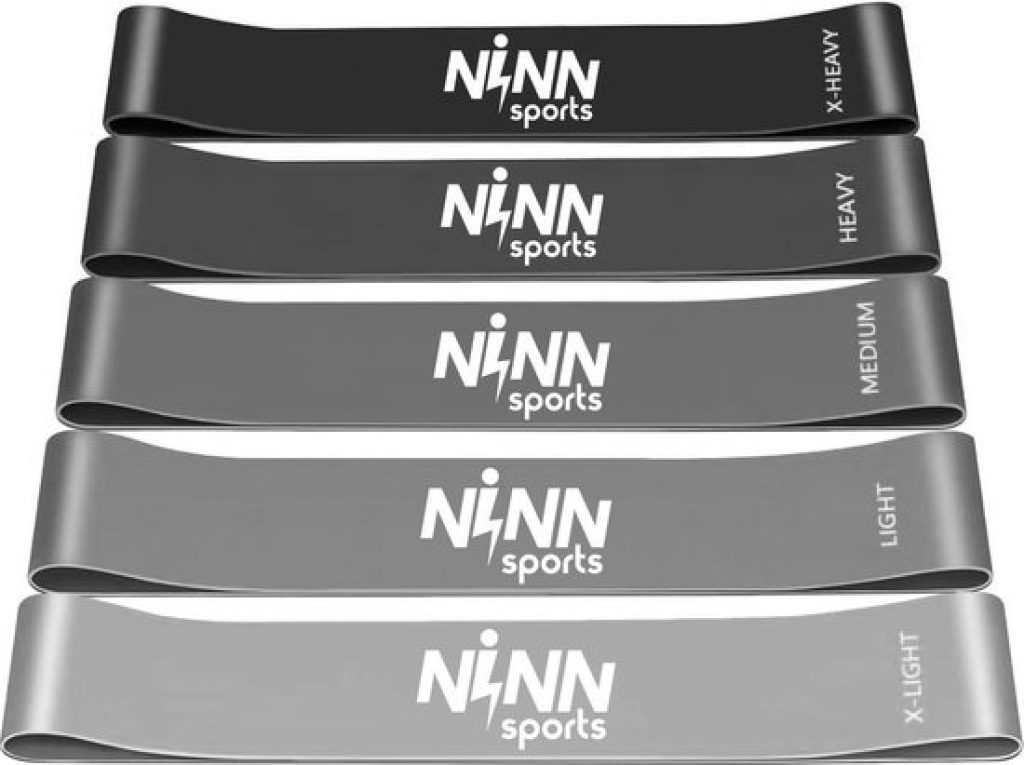 NINN Sports - Premium Weerstandsbanden van hoge kwaliteit (Grijs) - Set van 5 Resistance Banden - Fitness elastiek - Inclusief eBook